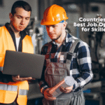 Professionals working in a modern office environment representing global job opportunities.